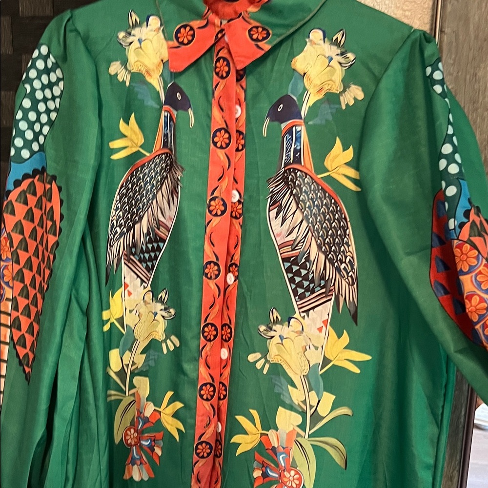 Green and Orange Long Sleeve Dress - Picture 6 of 6